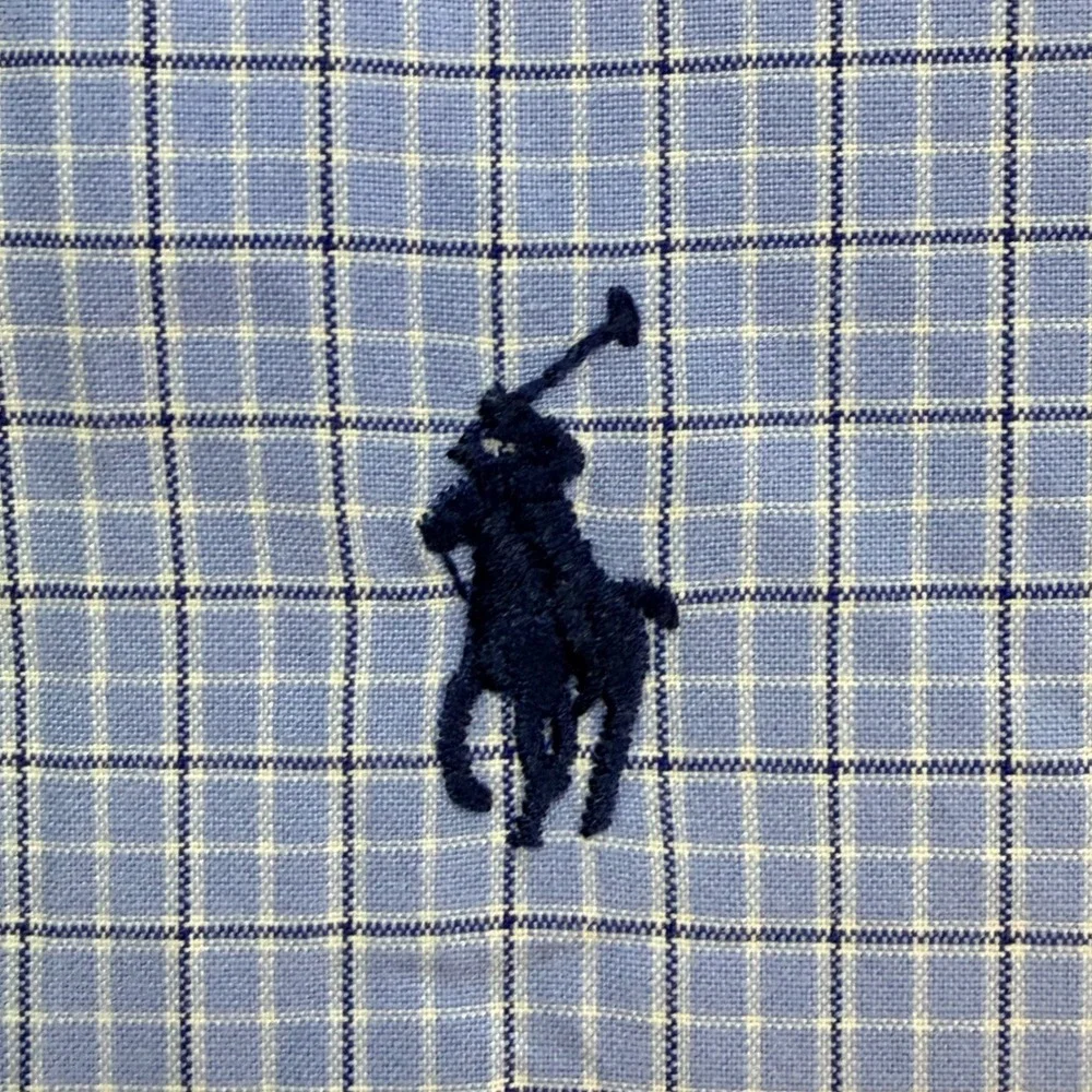 Ralph Lauren Button Down‎ Shirt Men XL Blue Micro Check Classic Fit Pony Preppy